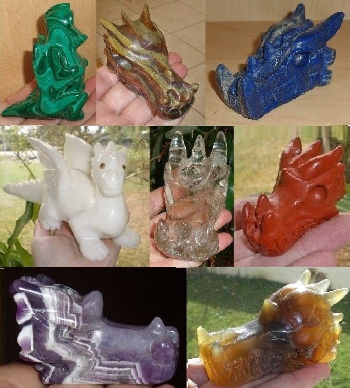 Drache Citrin,  Malachit, Lapislazuli, Amethyst, roter Jaspis, Achat