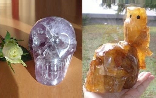 Kristallschädel Amethyst Brasilien Golden Healer mit Eule kg